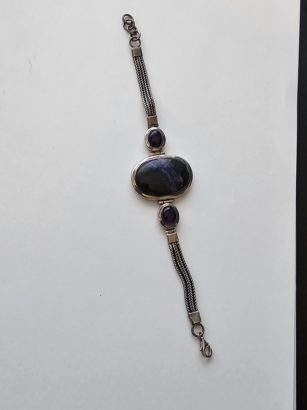 Sterling Silver 925 Purple Amethyst Stone Bracelet, Purple Charoit Stone. Bezel